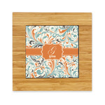 Orange & Blue Leafy Swirls Bamboo Trivet with Ceramic Tile Insert (Personalized)