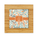 Orange & Blue Leafy Swirls Bamboo Trivet with Ceramic Tile Insert (Personalized)