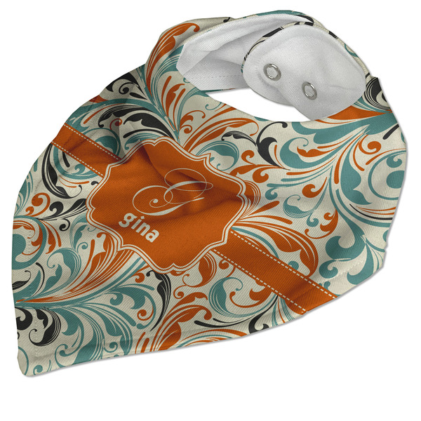 Orange & Blue Leafy Swirls Bandana Closed