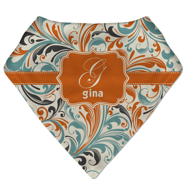 Custom Orange & Blue Leafy Swirls Bandana Bib (Personalized)