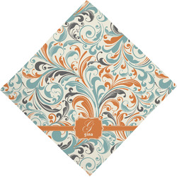 Orange & Blue Leafy Swirls Dog Bandana Scarf w/ Name and Initial