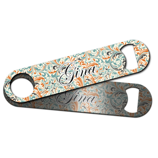 Orange & Blue Leafy Swirls Bar Bottle Opener - Main