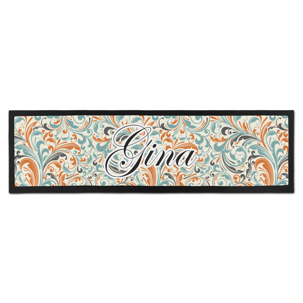 Custom Orange & Blue Leafy Swirls Bar Mat - Large (Personalized)