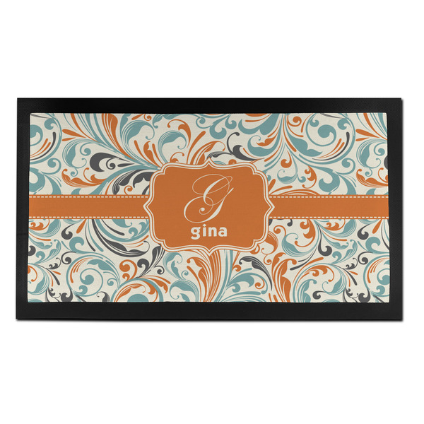 Custom Orange & Blue Leafy Swirls Bar Mat - Small (Personalized)