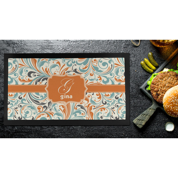 Orange & Blue Leafy Swirls Bar Mat - Small - LIFESTYLE