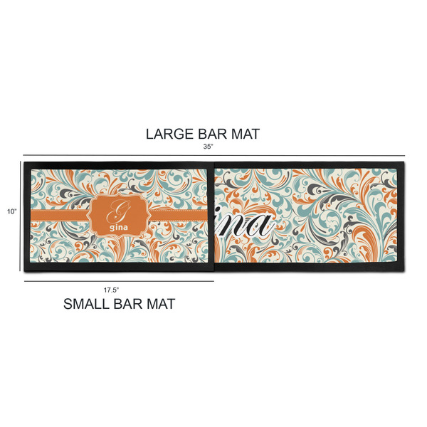 Orange & Blue Leafy Swirls Bar Mats - Sizing Chart