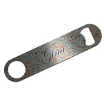Orange & Blue Leafy Swirls Bar Bottle Opener - Silver w/ Name and Initial