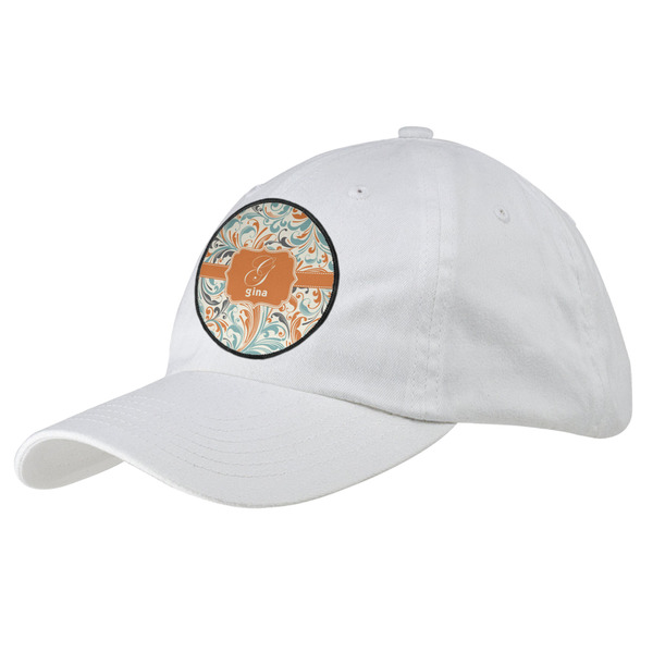 Custom Orange & Blue Leafy Swirls Baseball Cap - White (Personalized)