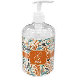 Orange & Blue Leafy Swirls Acrylic Soap & Lotion Bottle (Personalized)