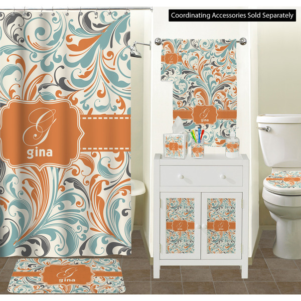 Orange & Blue Leafy Swirls Bathroom Scene
