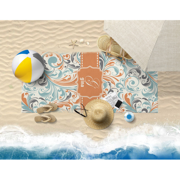 Orange & Blue Leafy Swirls Beach Towel Lifestyle
