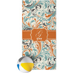 Orange & Blue Leafy Swirls Beach Towel (Personalized)