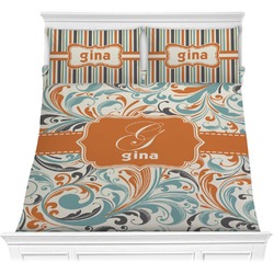 Orange & Blue Leafy Swirls Comforters (Personalized)