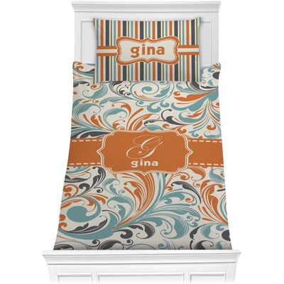 Orange & Blue Leafy Swirls Comforter Set - Twin XL (Personalized)