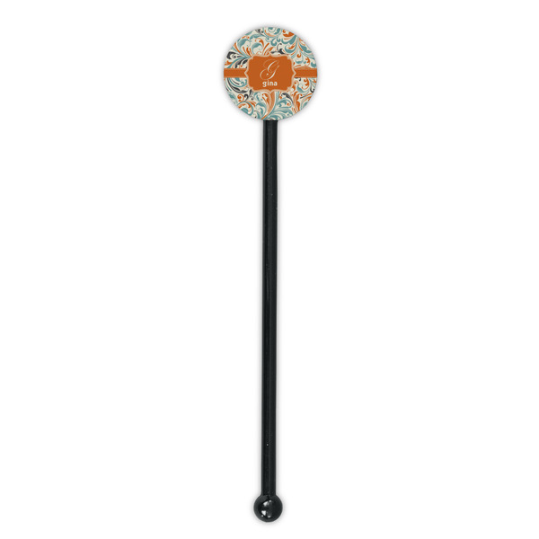 Orange & Blue Leafy Swirls Black Plastic 5.5" Stir Stick - Round - Single Stick