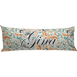 Orange & Blue Leafy Swirls Body Pillow Case (Personalized)