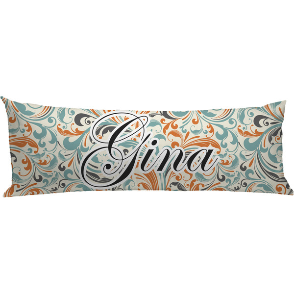 Custom Orange & Blue Leafy Swirls Body Pillow Case (Personalized)