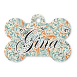 Orange & Blue Leafy Swirls Bone Shaped Dog ID Tag (Personalized)