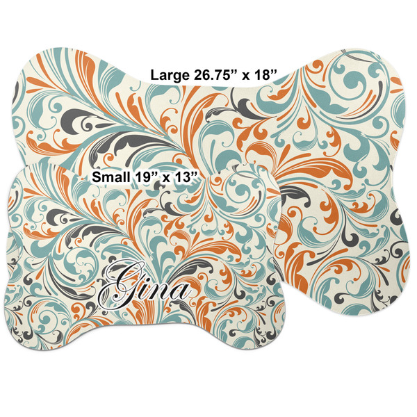 Orange & Blue Leafy Swirls Bone Shaped Mat Comparison