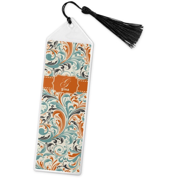Custom Orange & Blue Leafy Swirls Book Mark w/Tassel (Personalized)