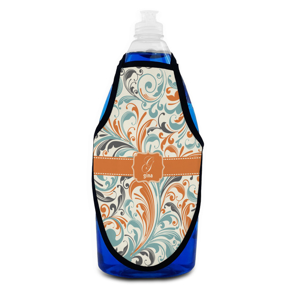 Orange & Blue Leafy Swirls Bottle Apron - Soap - FRONT