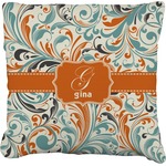 Orange & Blue Leafy Swirls Faux-Linen Throw Pillow 20" (Personalized)