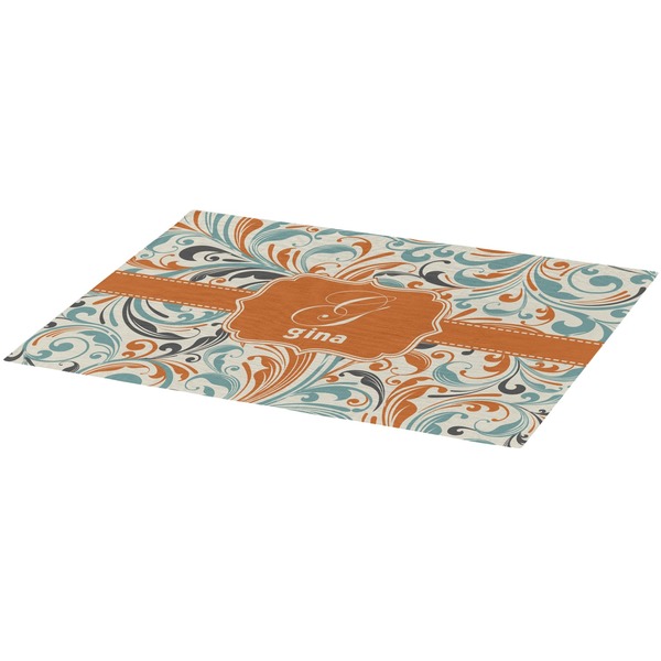 Orange & Blue Leafy Swirls Burlap Placemat (Angle View)