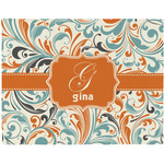 Orange & Blue Leafy Swirls Woven Fabric Placemat - Twill w/ Name and Initial