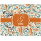 Orange & Blue Leafy Swirls Woven Fabric Placemat - Twill w/ Name and Initial