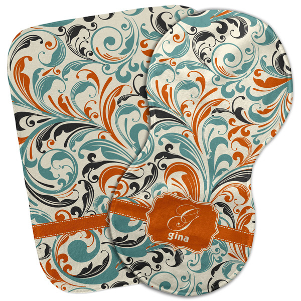 Custom Orange & Blue Leafy Swirls Burp Cloth (Personalized)