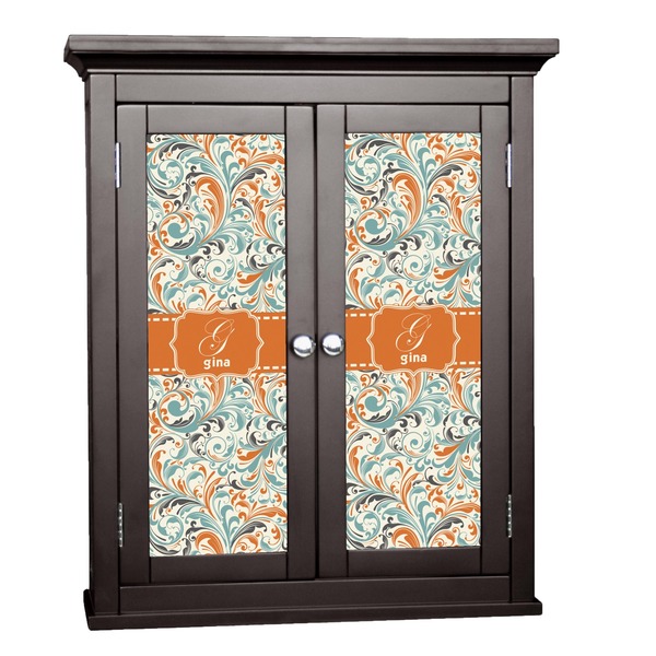 Custom Orange & Blue Leafy Swirls Cabinet Decal - XLarge (Personalized)