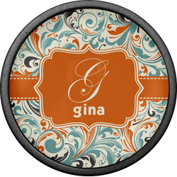 Orange & Blue Leafy Swirls Cabinet Knob (Black) (Personalized)