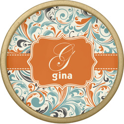 Orange & Blue Leafy Swirls Cabinet Knob - Gold (Personalized)