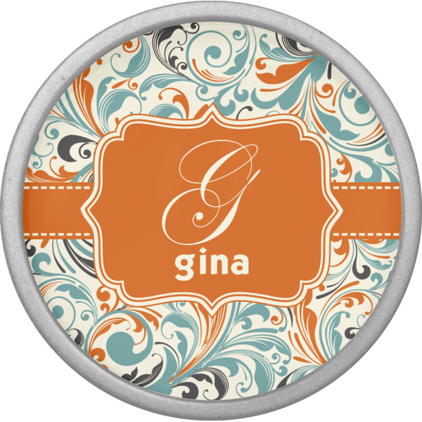 Orange & Blue Leafy Swirls Cabinet Knob - Nickel - Front