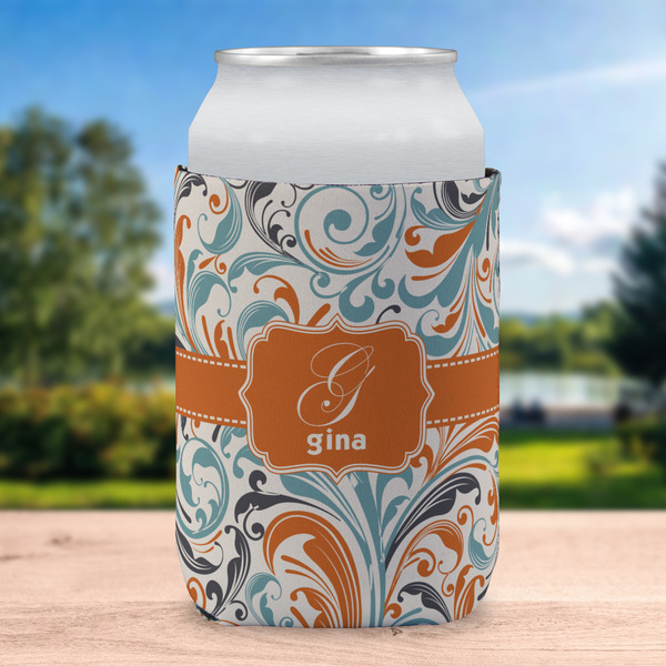 Orange & Blue Leafy Swirls Can Sleeve - LIFESTYLE (single)