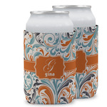 Orange & Blue Leafy Swirls Can Cooler (12 oz) w/ Name and Initial