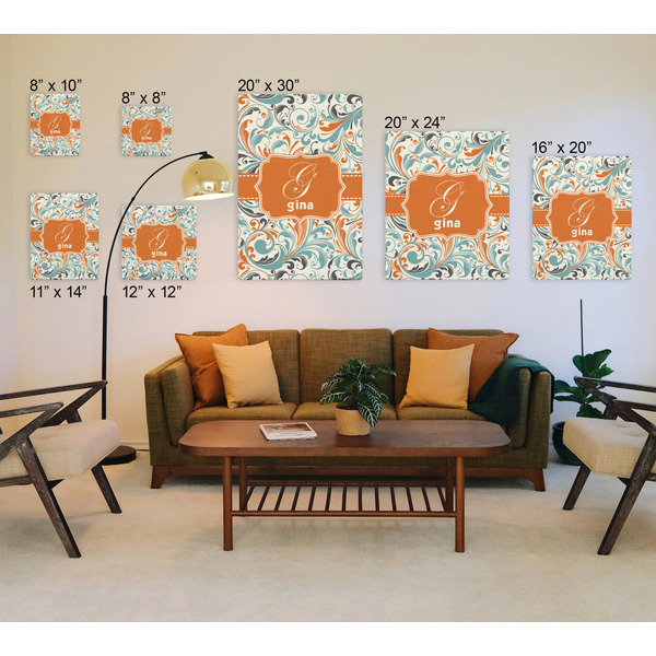 Orange & Blue Leafy Swirls Canvas Prints - Multiple Sizes