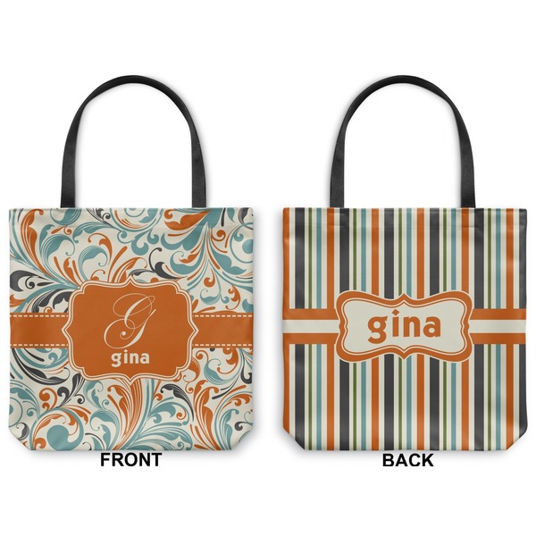 Orange & Blue Leafy Swirls Canvas Tote - Front and Back