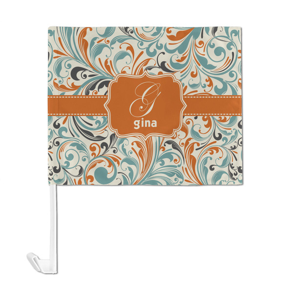 Orange & Blue Leafy Swirls Car Flag - Large - FRONT