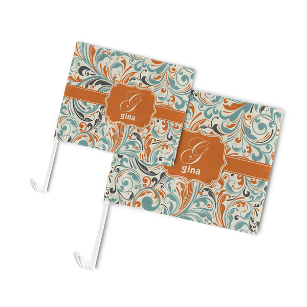 Orange & Blue Leafy Swirls Car Flags - PARENT MAIN (both sizes)