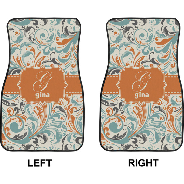 Orange & Blue Leafy Swirls Car Mat Front - Approval