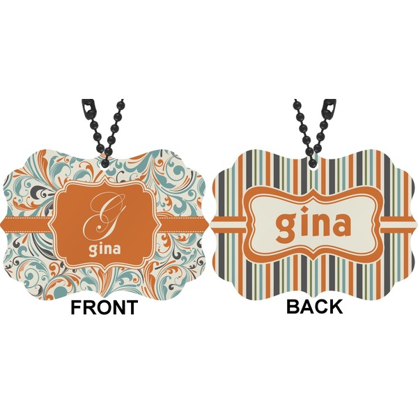 Orange & Blue Leafy Swirls Car Ornament (Approval)