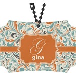 Orange & Blue Leafy Swirls Rear View Mirror Ornament (Personalized)