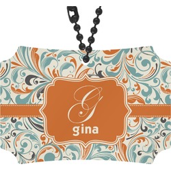 Orange & Blue Leafy Swirls Rear View Mirror Ornament (Personalized)