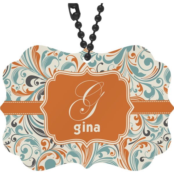 Custom Orange & Blue Leafy Swirls Rear View Mirror Charm (Personalized)