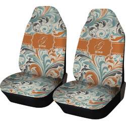 Orange & Blue Leafy Swirls Car Seat Covers (Set of Two) (Personalized)