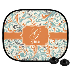 Orange & Blue Leafy Swirls Car Side Window Sun Shade (Personalized)