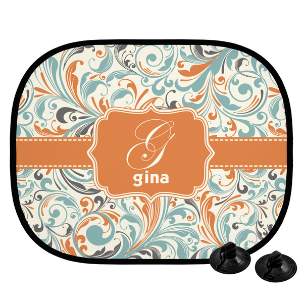 Custom Orange & Blue Leafy Swirls Car Side Window Sun Shade (Personalized)