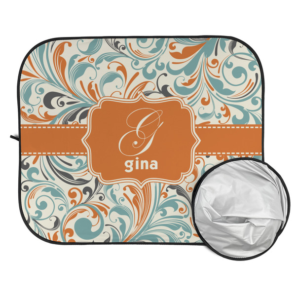 Orange & Blue Leafy Swirls Car Sun Shades - FOLDED & UNFOLDED