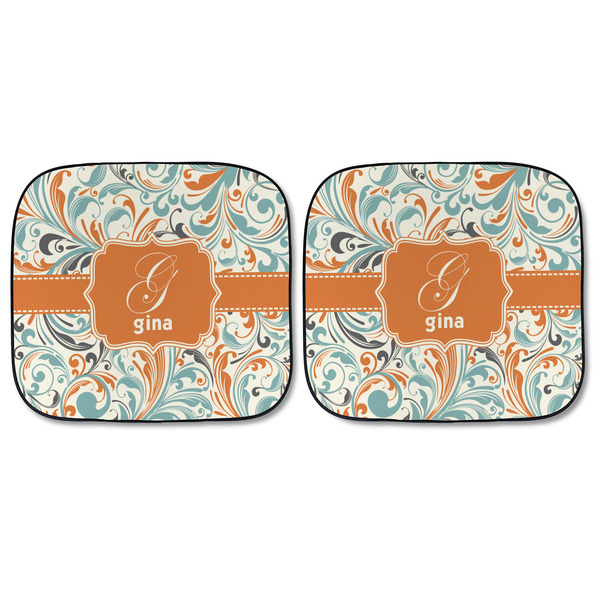 Orange & Blue Leafy Swirls Car Sun Shades - FRONT